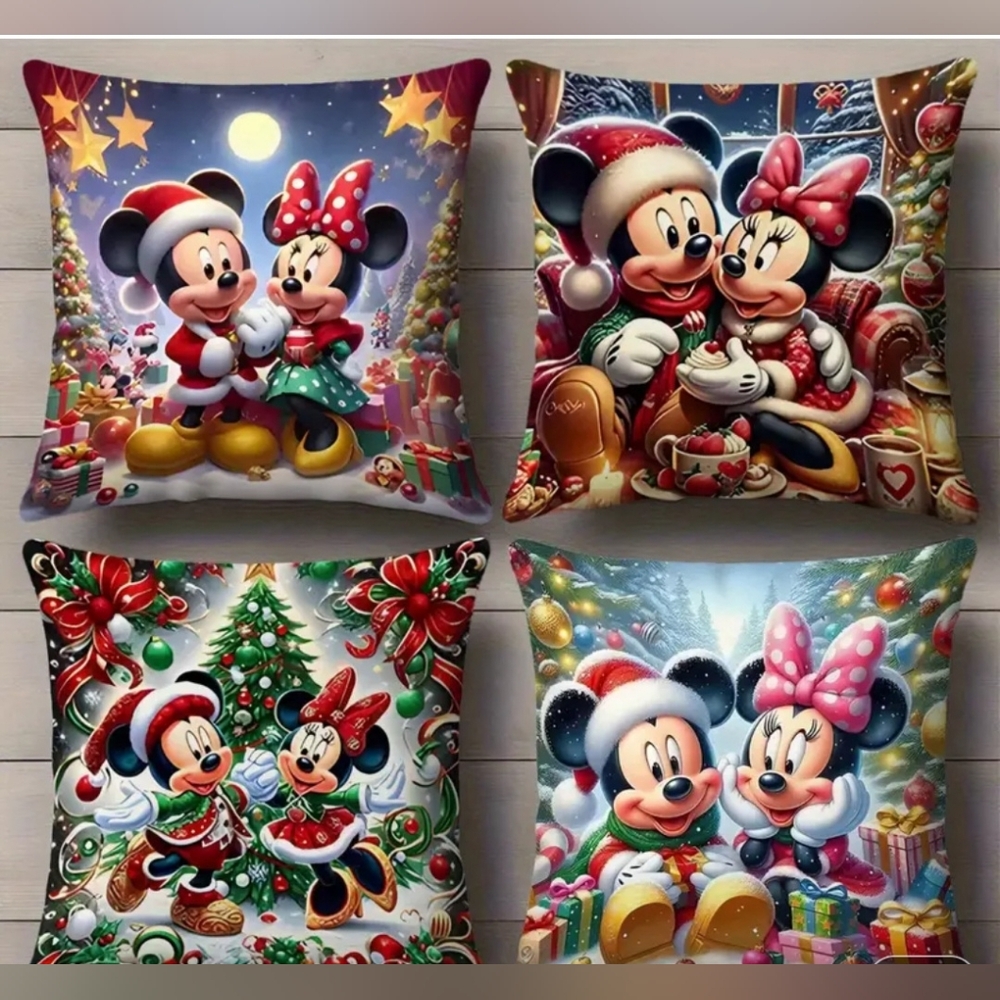 Festive Mickey and Minnie Holiday Cushion Cover Set Of 4 - Picture 1 of 2